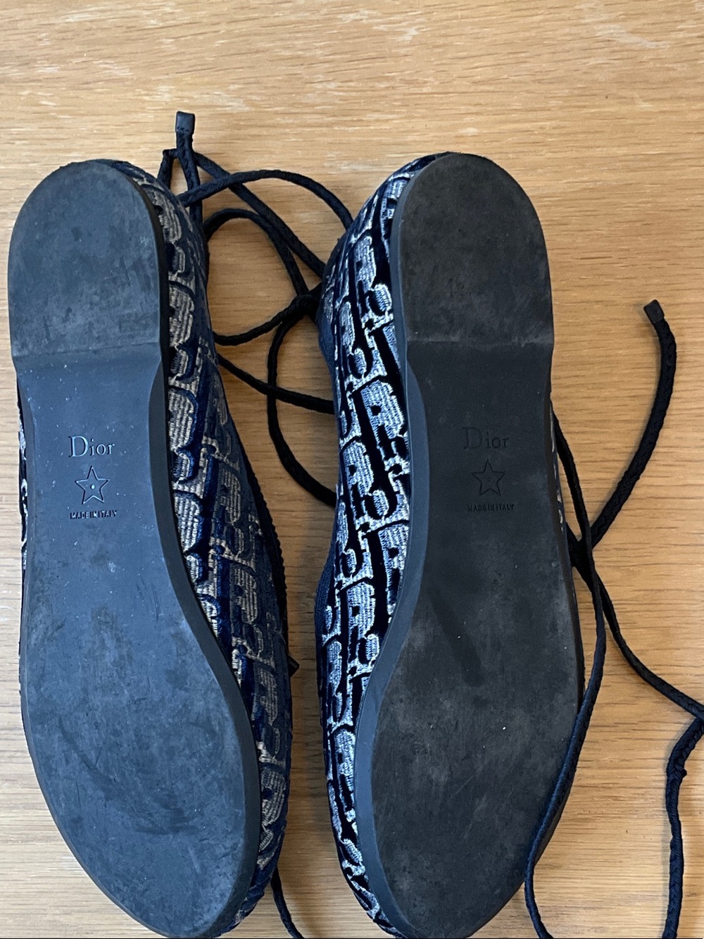 Dior Navy and Silver Monogram Tie Ballet Flats - Picture 5 of 5
